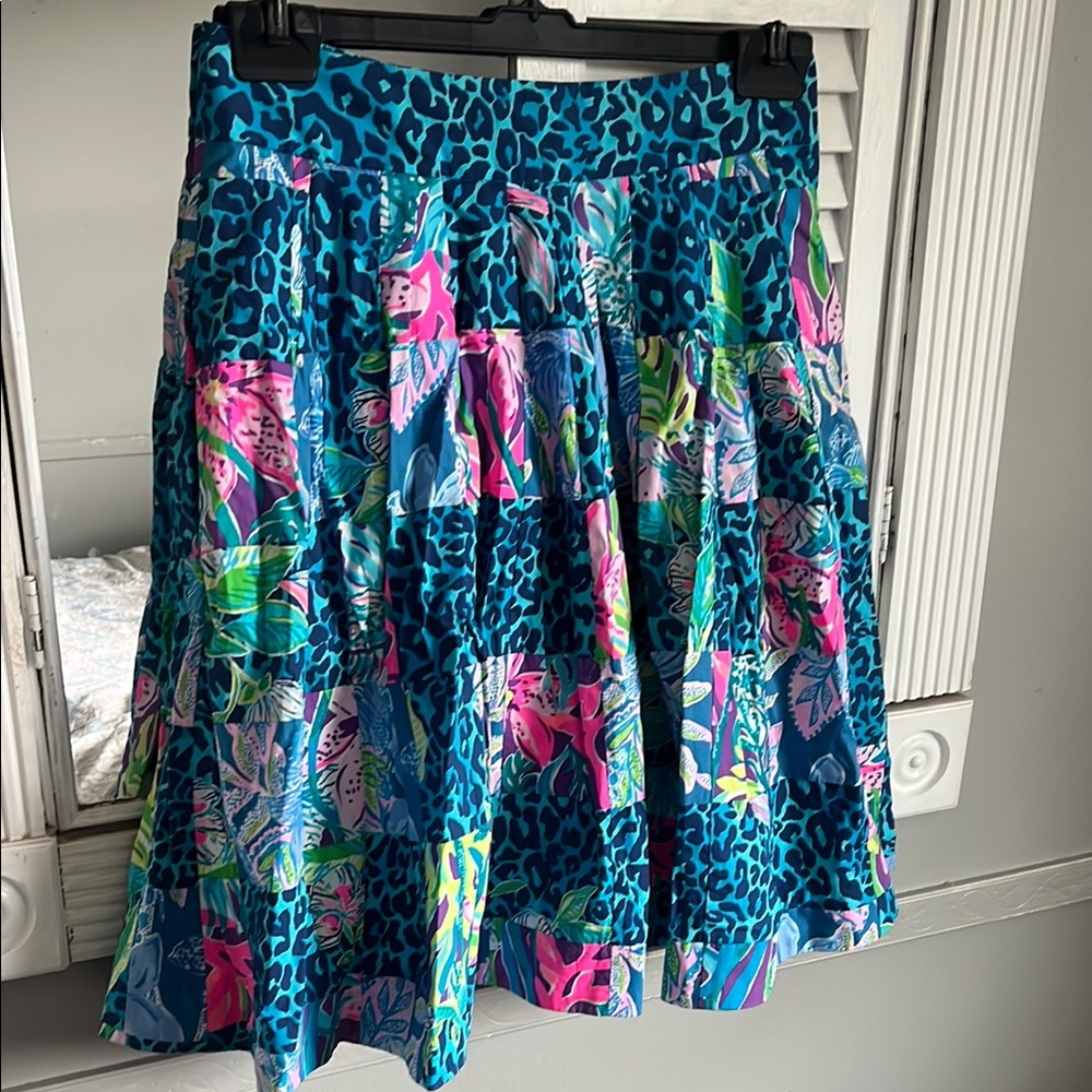 Lilly Pulitzer Blue Green Midi Skater Skirt